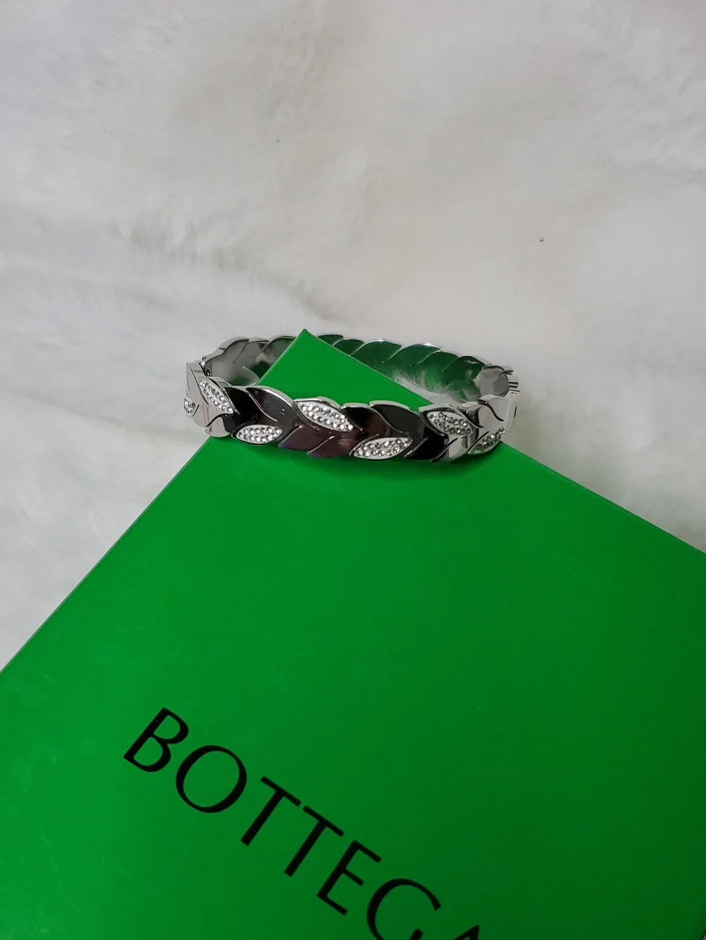 💠Silver Leaf Link Bracelet with Crystal Accents